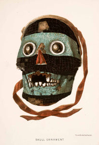1883 Chromolithograph Skull Ornament Tezcatlipoca Deity Mask Mosaic XGPA4