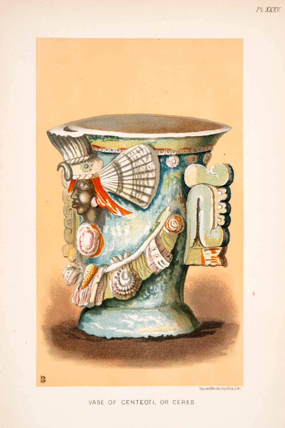 1883 Chromolithograph Vase Centeotl Ceres Diety Maize Thomas Unett XGPA4