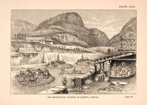 1883 Wood Engraving Hacienda Loretto Pachuca Construction Landscape XGPA4