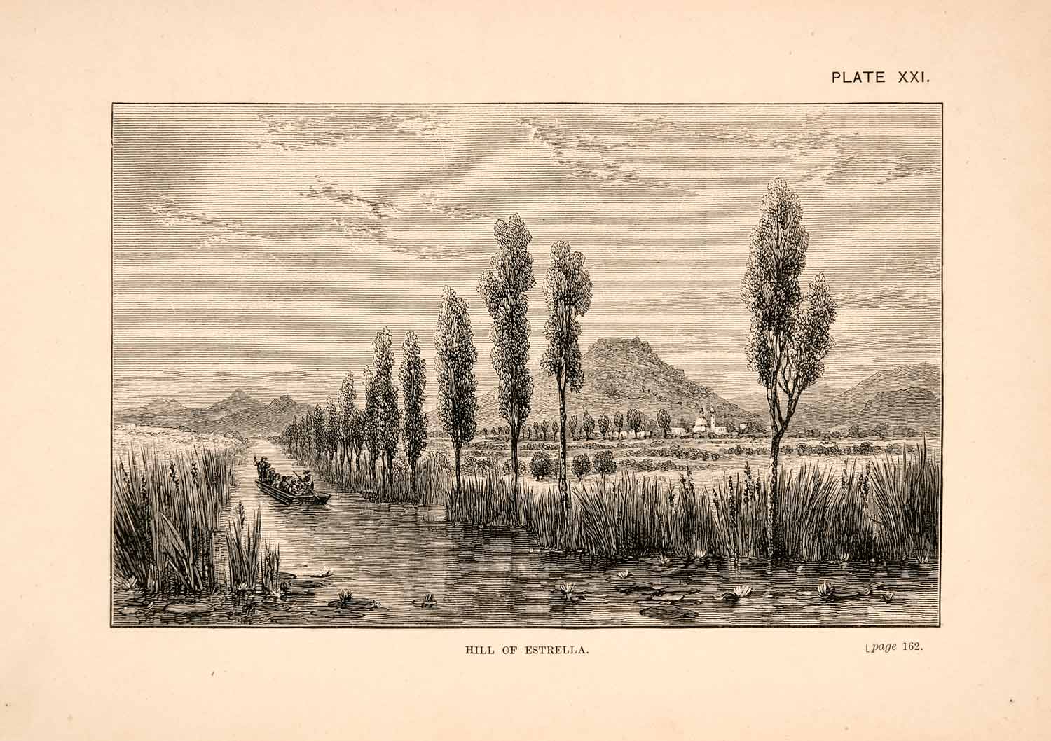 1883 Wood Engraving Hill Estrella Mexico Landscape River Thomas XGPA4