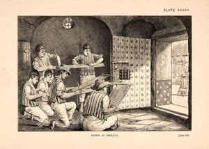 1883 Wood Engraving Prison Cholula Mexico Men Guards Thomas Unett XGPA4