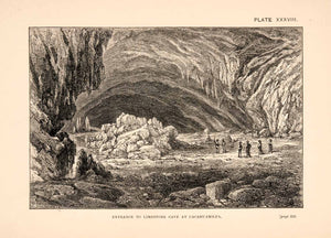 1883 Wood Engraving Entrance Cave Limestone Cacahuamilpa Thomas XGPA4