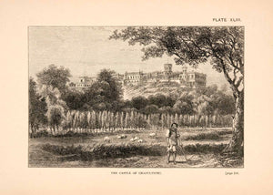 1883 Wood Engraving Castle Chapultepec Mexico Landscape Tree Thomas XGPA4
