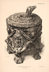 1883 Wood Engraving Aztec Vase Black Clay Ancient Mexico Thomas XGPA4
