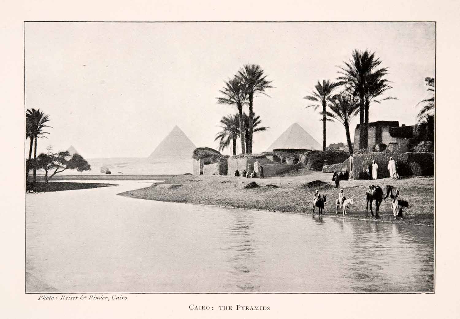1906 Halftone Print Cairo Pyramids Landscape River Village Historical XGPA7