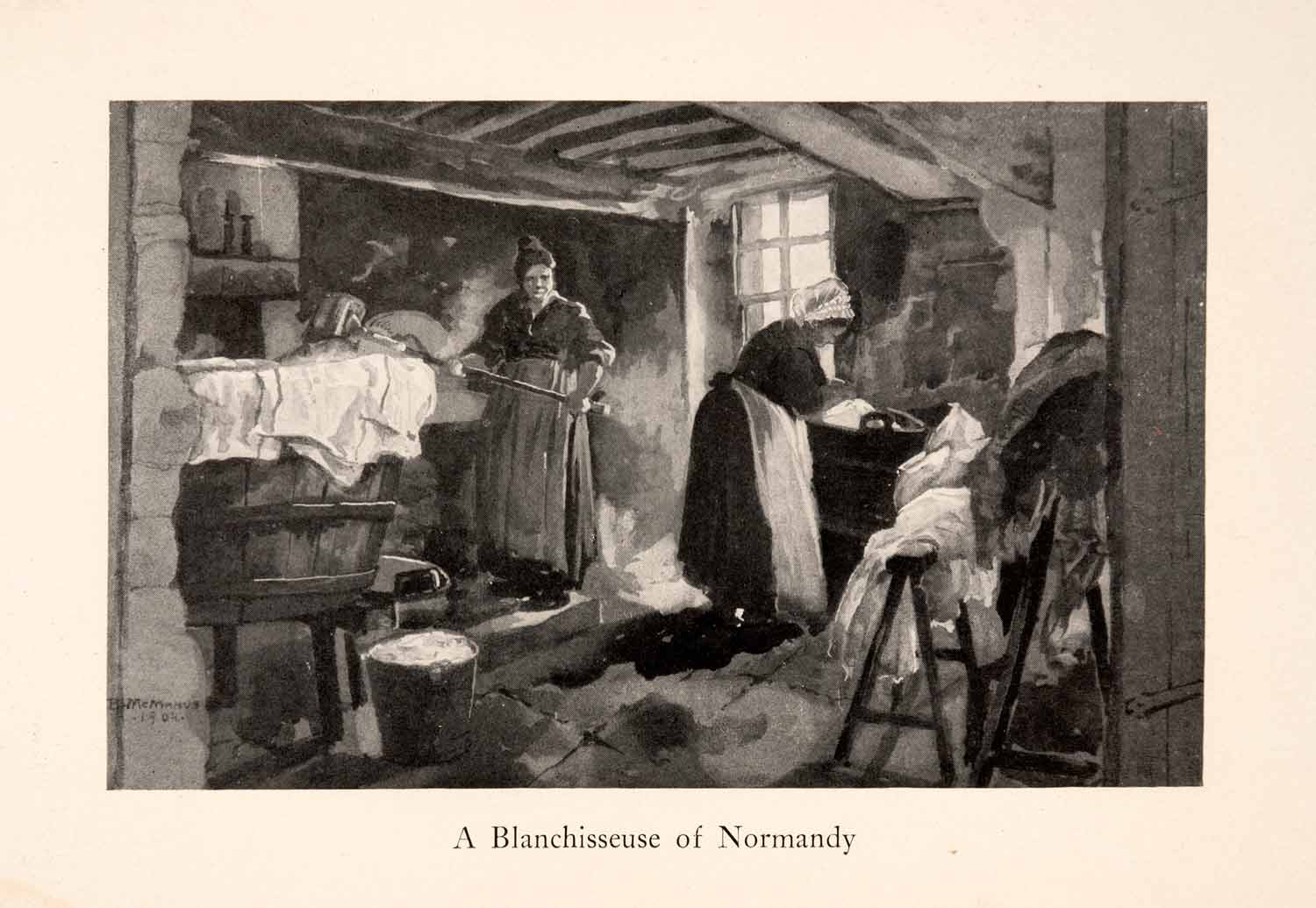 1911 Halftone Print Blanchisseuse Normandy France Women Working Blanche XGPA8
