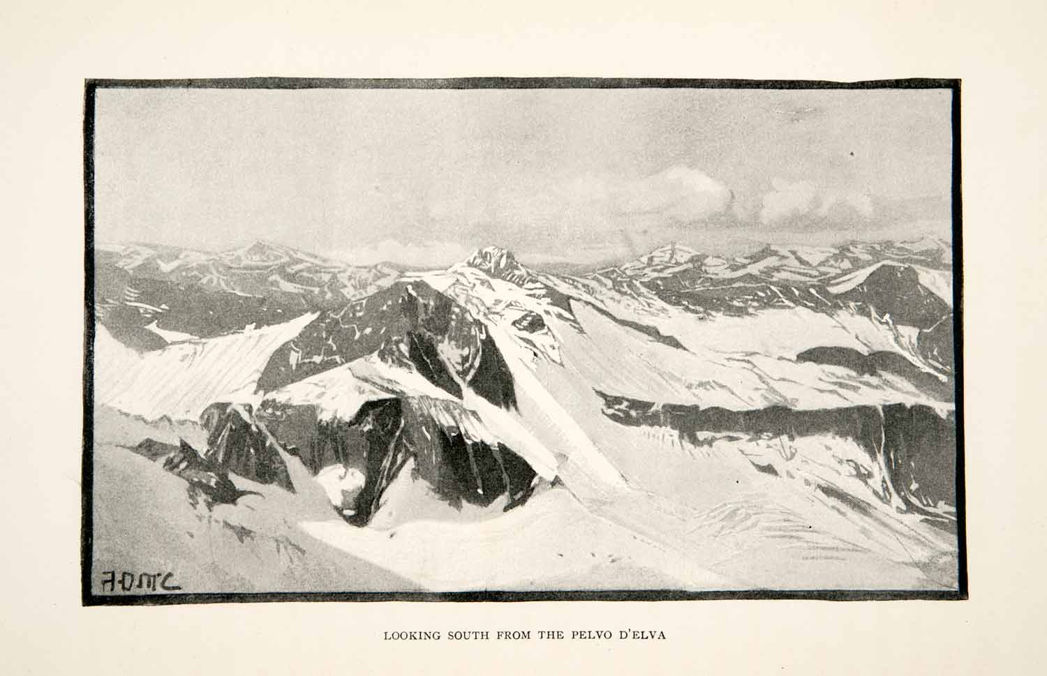 1895 Print Italian Maritime Alps Pelvo D'Elva Snow Peak Mountain View XGPB1