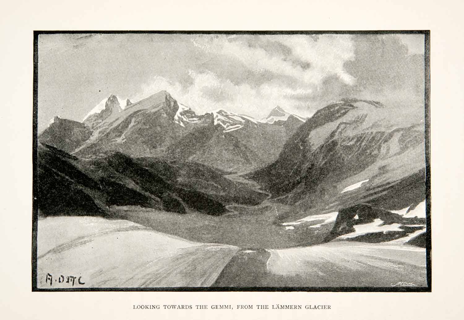 1895 Print Bernese Range Alps Mountains Gemmi Pass Valais Switzerland XGPB1