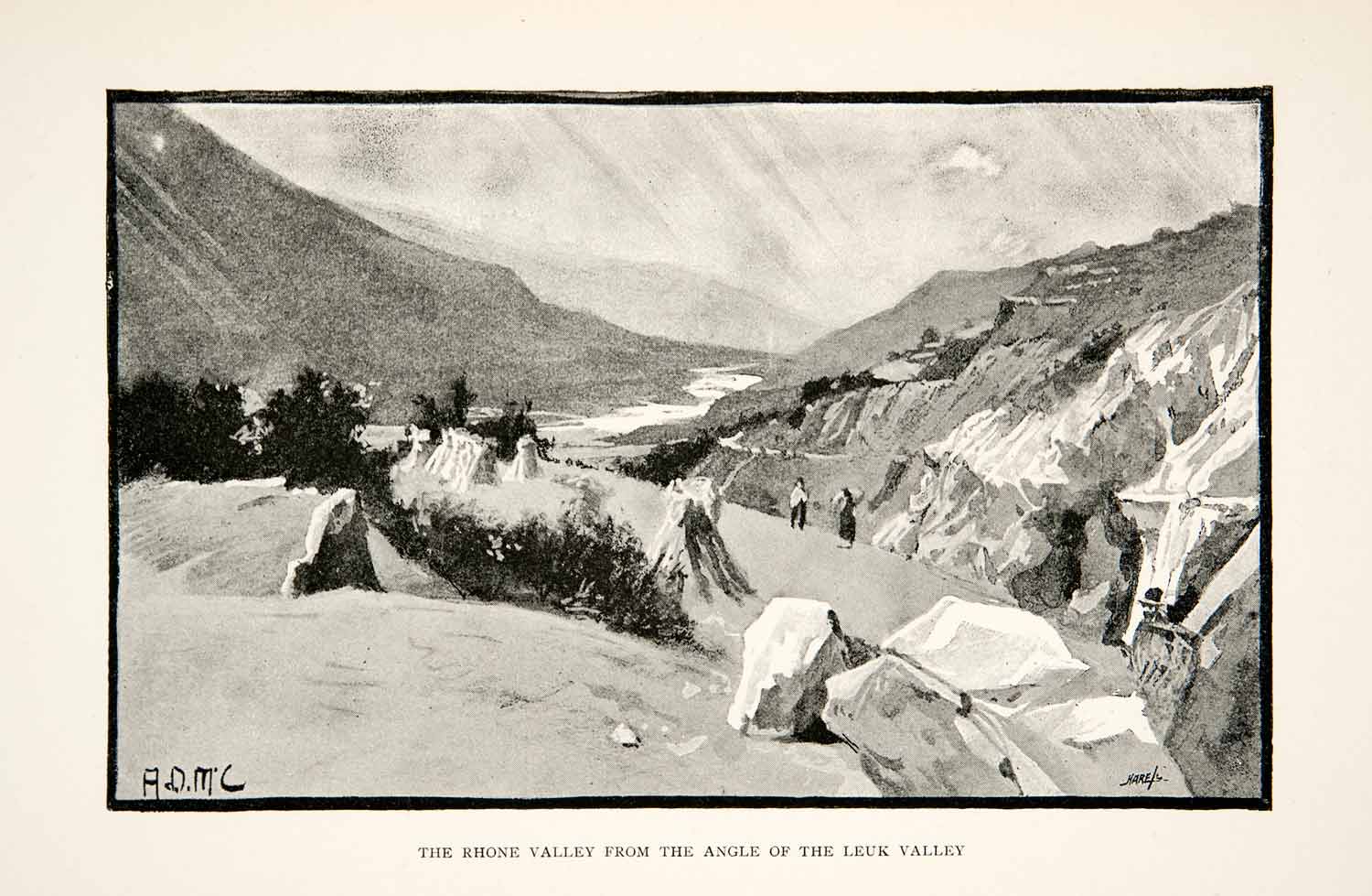 1895 Print Alps Mountains Art Rhone Valley Switzerland Scenic Landscape XGPB1