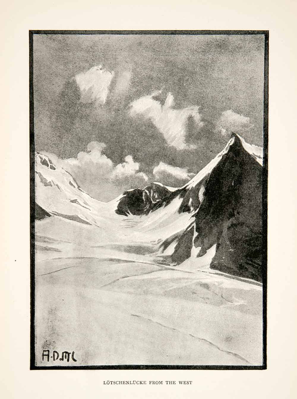 1895 Print Bernese Alps Mountains Lotschelucke Pass Switzerland Rock Peak XGPB1