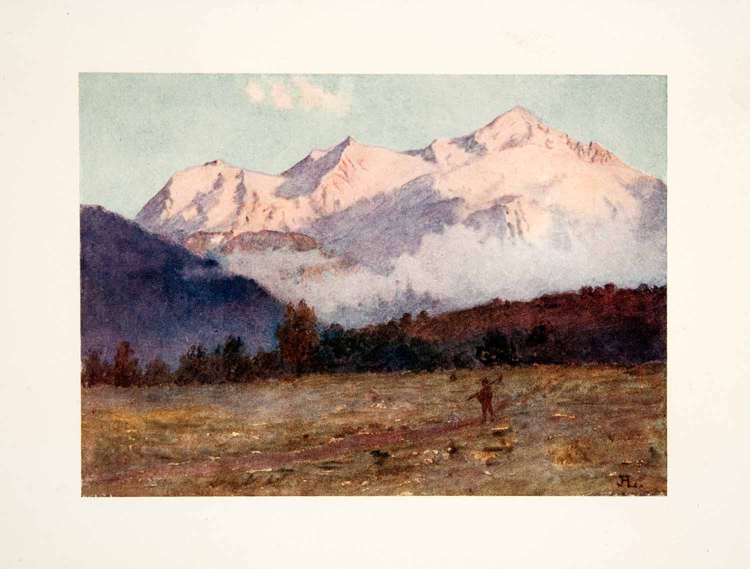 1908 Color Print Sunset Mont Blanc Geneva Switzerland J. Hardwicke Lewis XGPB2