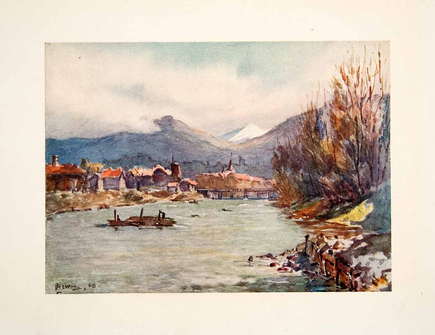 1908 Color Print Geneva Arve Switzerland May Hardwicke Lewis River XGPB2