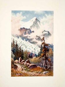 1908 Color Print Glaciers des Bossons Chamonix J. Hardwicke Lewis Mountain XGPB2
