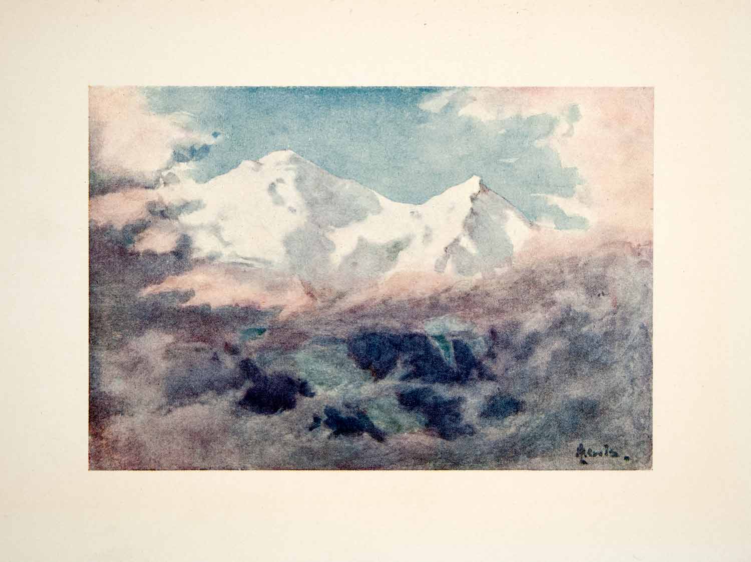 1908 Color Print Aiguille Dome du Gouter Mont Blanc France May Hardwicke XGPB2
