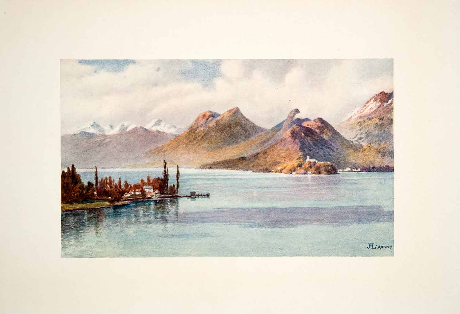 1908 Color Print Head Lake Annecy Hte. Savoie J. Hardwicke Lewis Mountains XGPB2