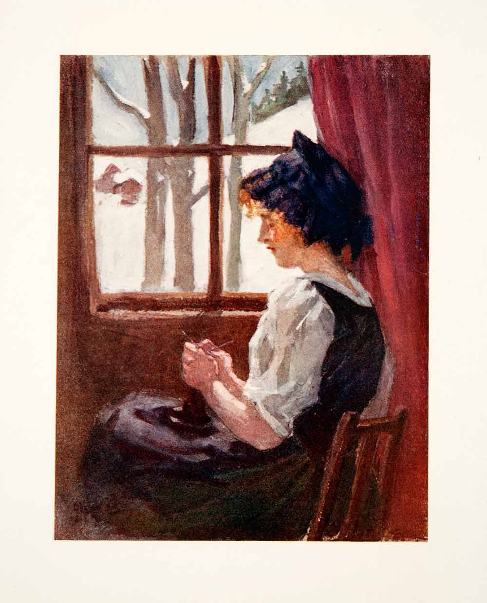 1908 Color Print Tricoteuse Winter France Switzerland May Hardwicke Lewis XGPB2