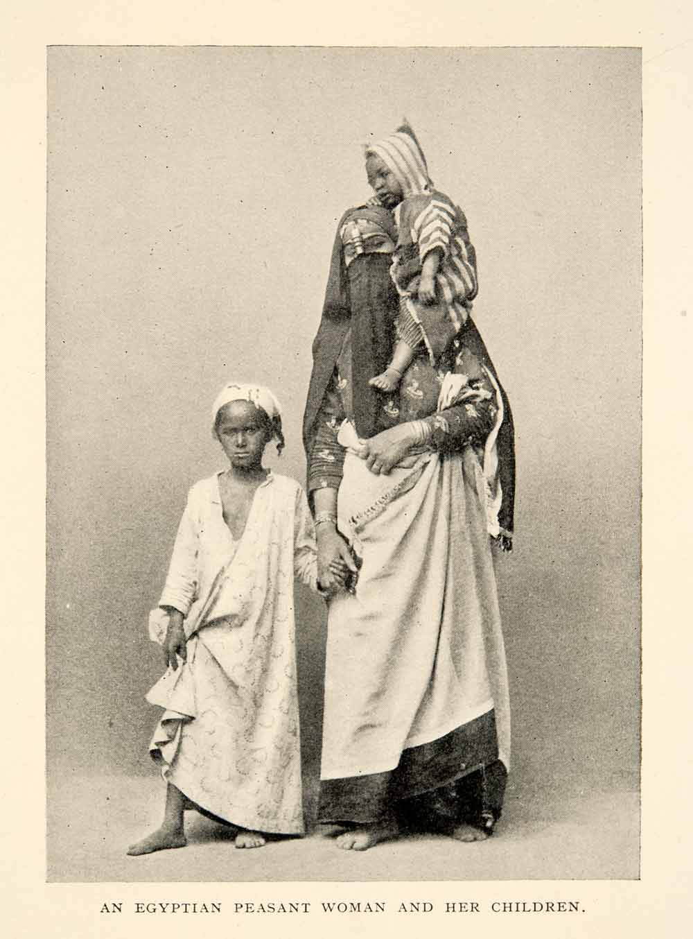 1914 Print Egyptian Peasant Woman Children Baby Costume Fashion Dress XGPB4