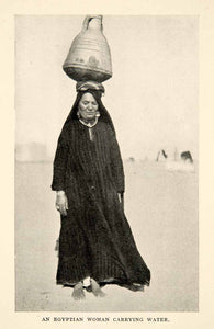 1914 Print Egyptian Woman Carry Water Jug Head Landscape Desert Costume XGPB4