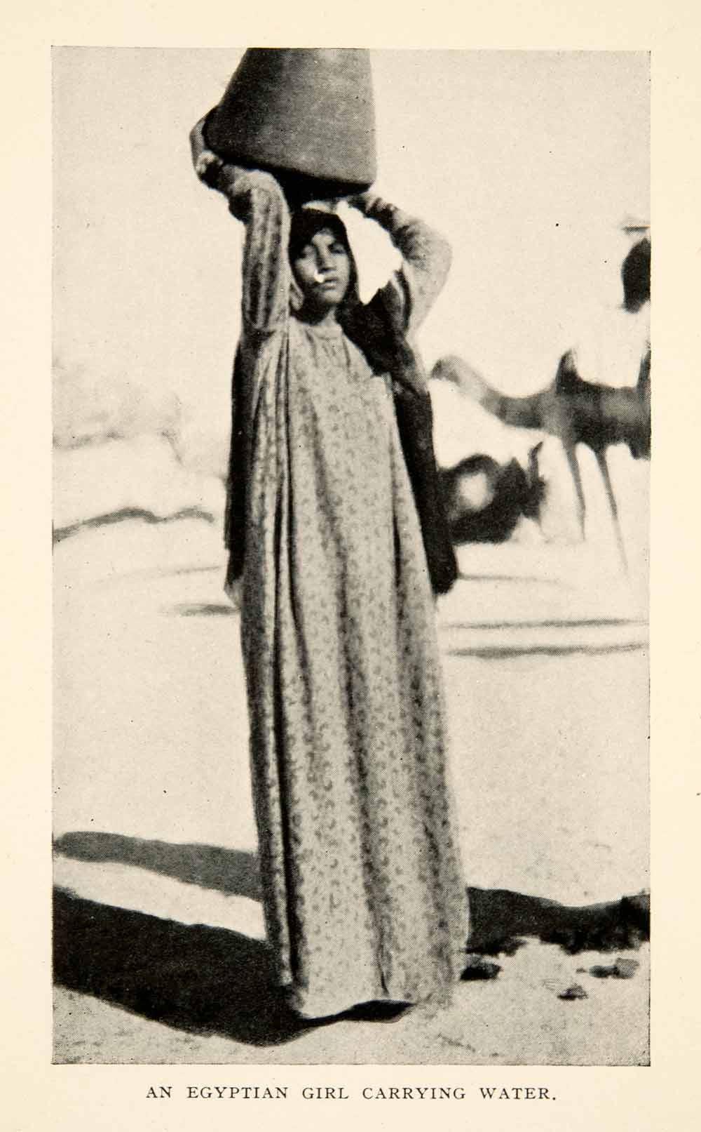 1914 Print Egyptian Girl Carry Water Jug Costume Fashion Desert Camel XGPB4