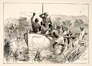 1890 Wood Engraving Emin Pasha Relief Expedition Lake Albert Africa XGPB5