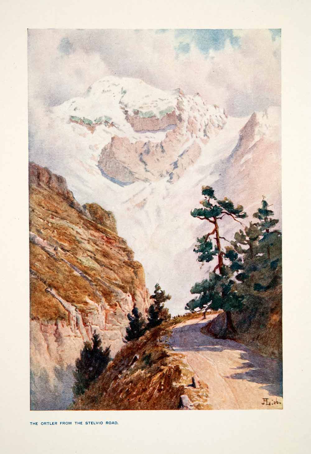 1907 Color Print Mount Ortler Stelvio Road Graubunden Switzerland Swiss XGPB6