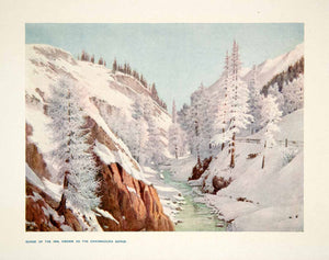 1907 Color Print Charnadura Gorge Winter Landscape Stream Mountain Forest XGPB6