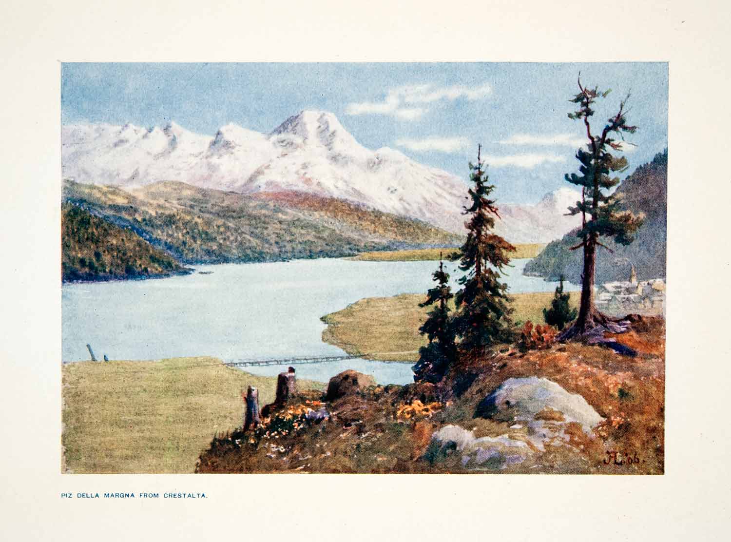 1907 Color Print Piz Della Margna Crestalta Swiss Alps Switzerland Rhine XGPB6