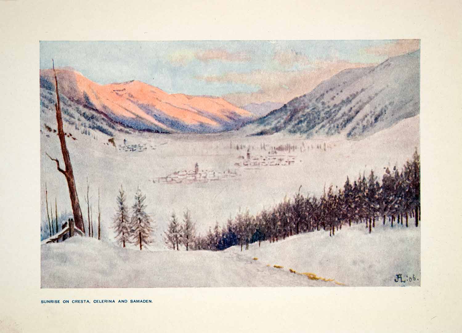 1907 Color Print Sunrise Cresta Celerina Samaden Swiss Alps Switzerland XGPB6