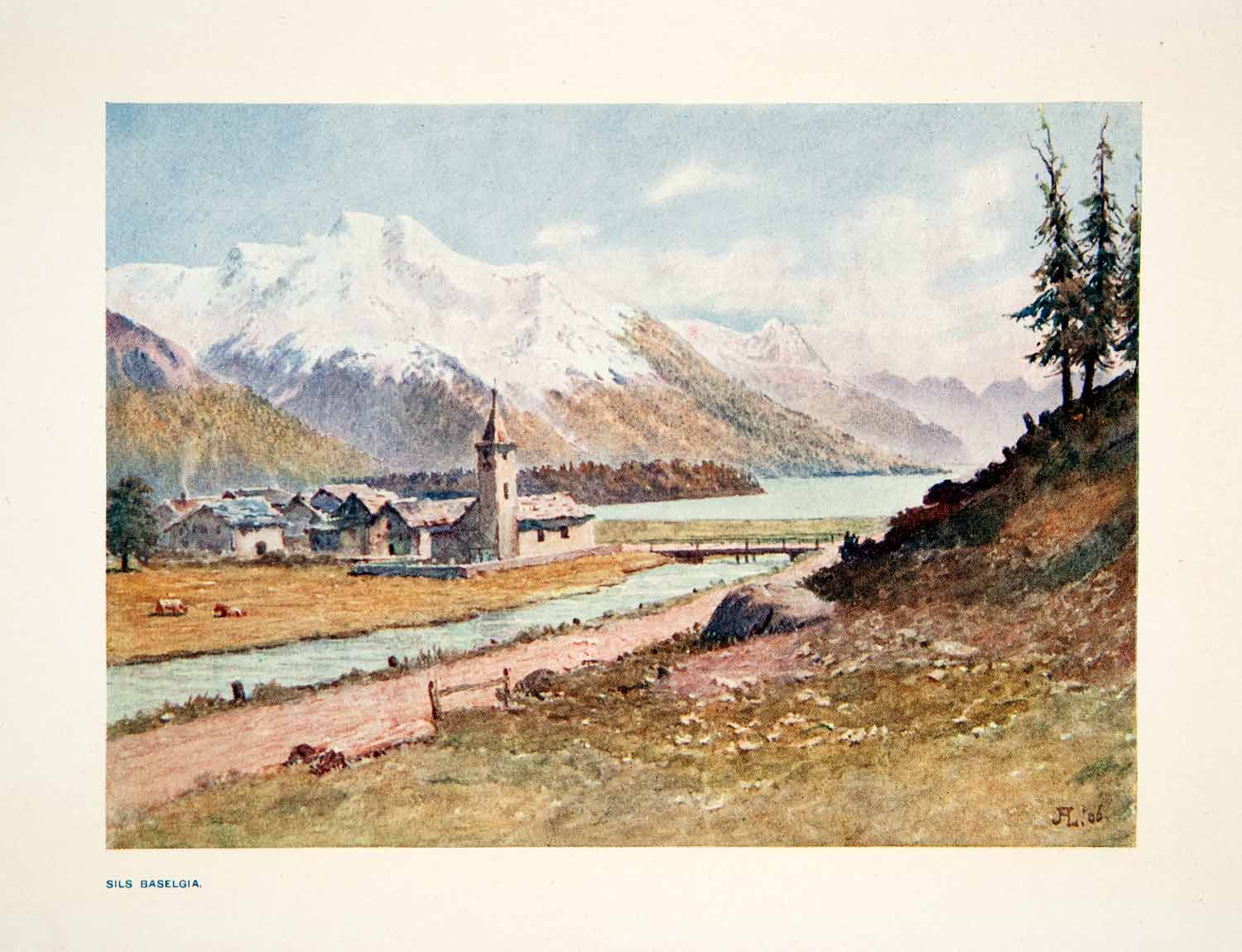 1907 Color Print Sils Im Engadin Segl Switzerland Swiss Alps Picturesque XGPB6