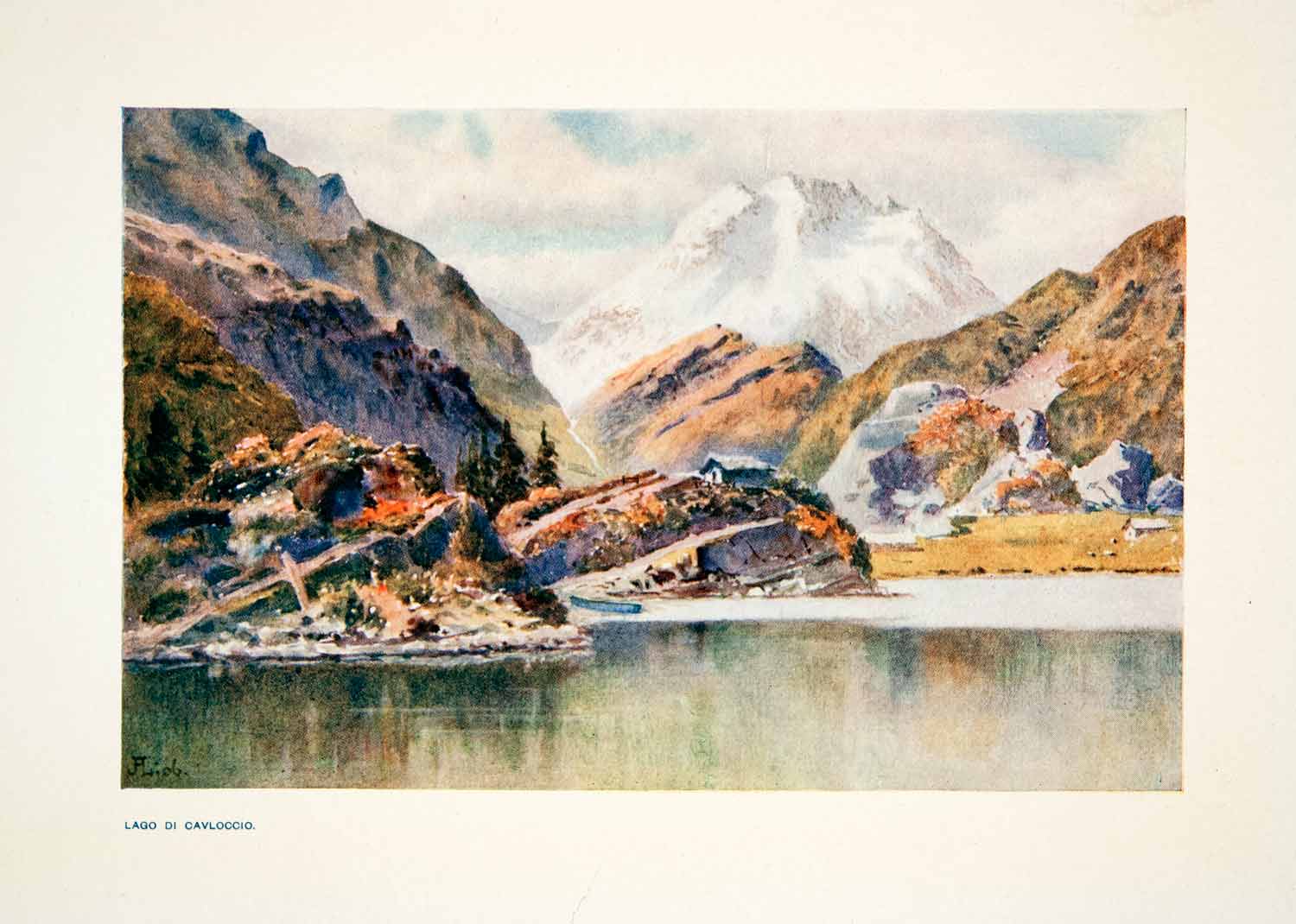 1907 Color Print Ligo Cavloccio Lake Mountain Hills Tranquil Swiss XGPB6