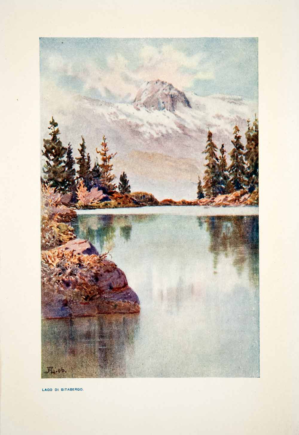 1907 Color Print Lake Bitabergh Bitabergo Switzerland Landscape Tranquil XGPB6