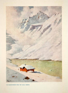 1907 Color Print Schwartzhorn Fluela Hospice Swiss Alps Switzerland XGPB6