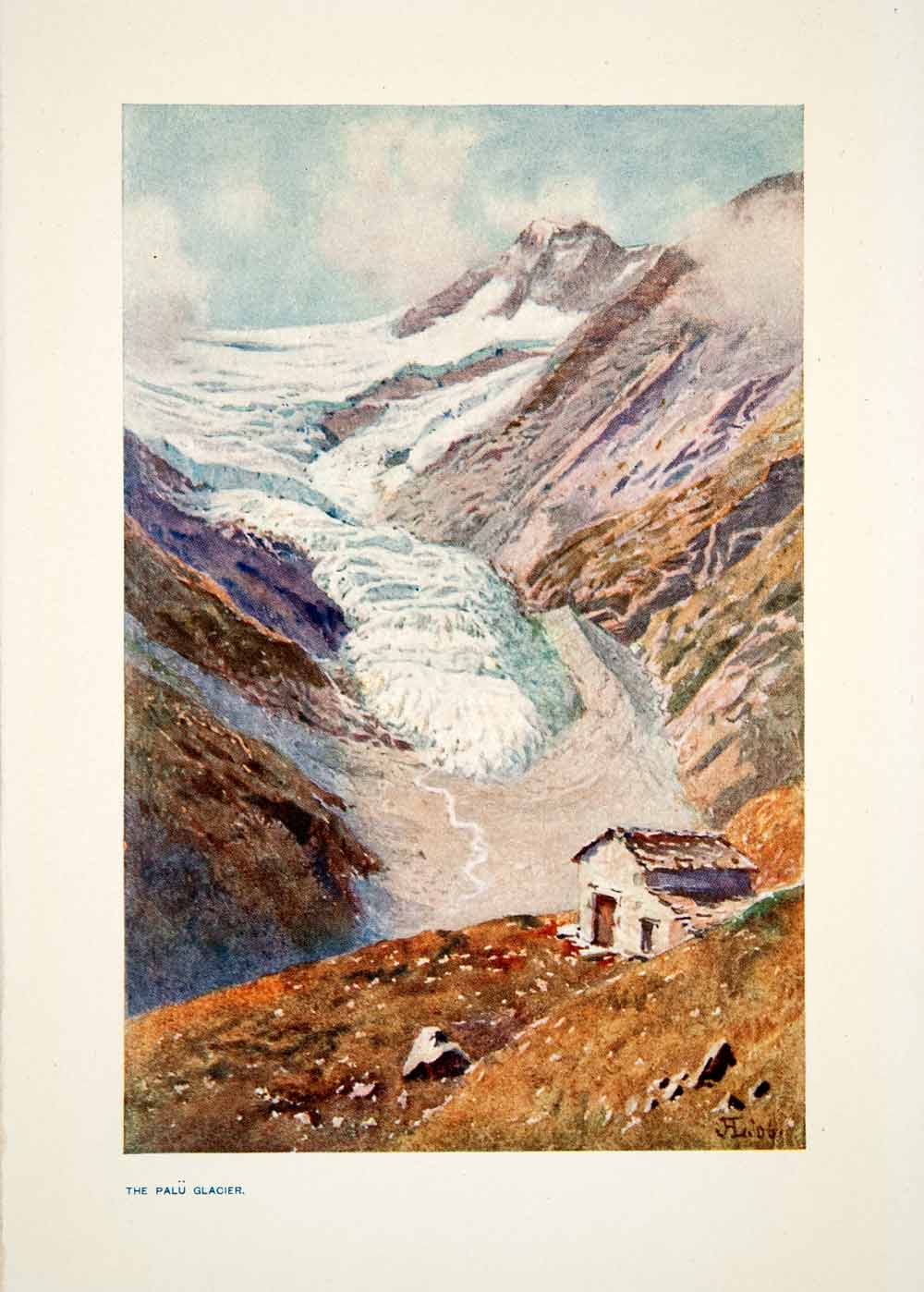 1907 Color Print Plau Glacier Swiss Alps Switzerland Landscape Mountain XGPB6
