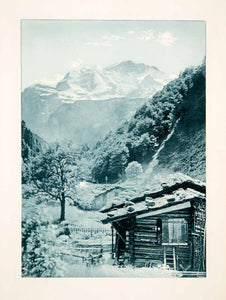 1904 Photogravure Jungfrau Alps Switzerland Log Cabin Landscape XGPB7