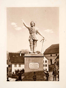1904 Photogravure William Tell Crossbow Statue Sculpture Switzerland XGPB7