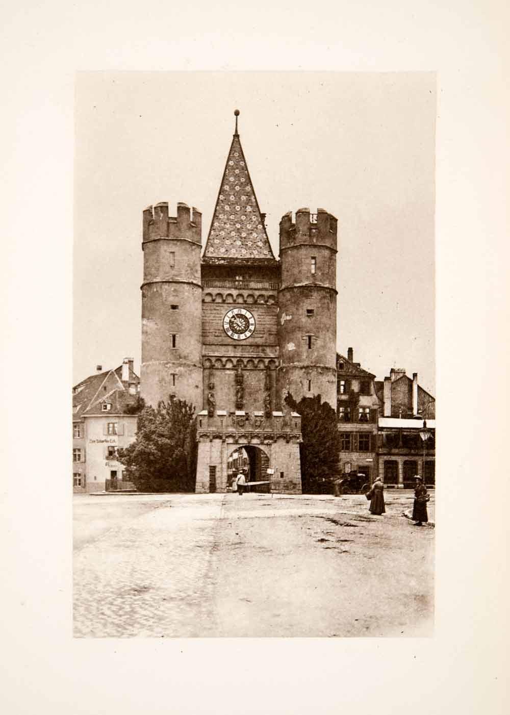1904 Photogravure Ancient City Gate Spalen Spalentor Basel Switzerland XGPB7