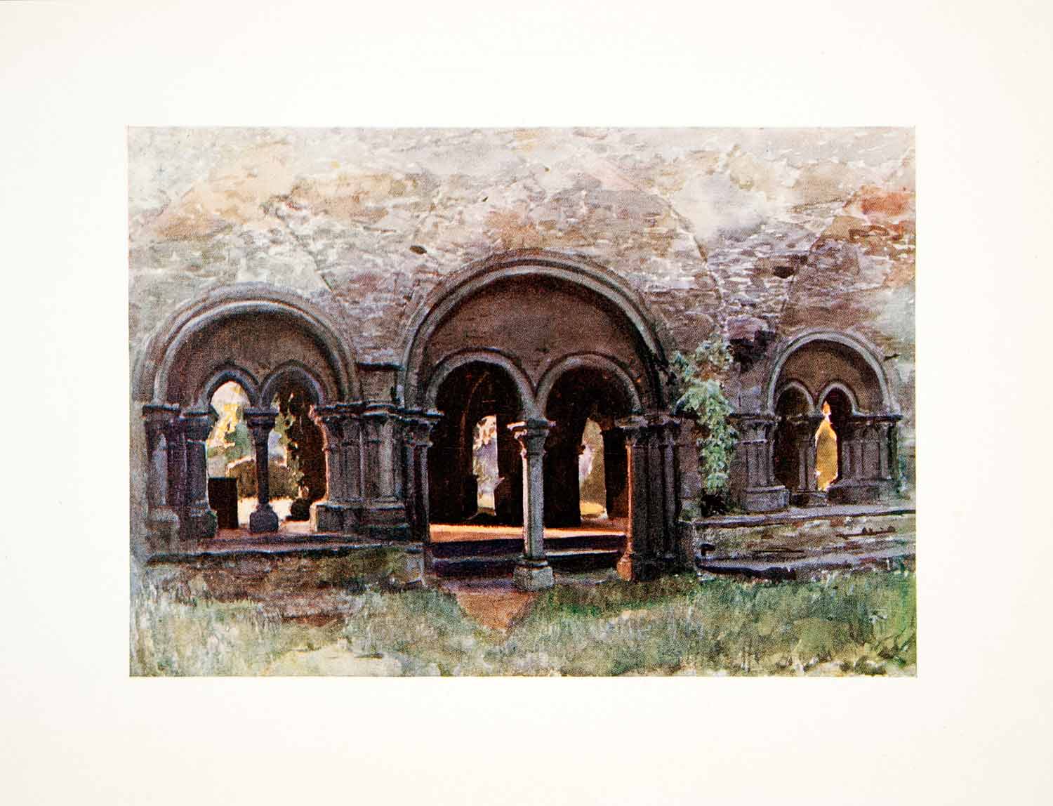 1907 Color Print Cloister Abbey Saint Bavon Ruins Ghent Belgium Amedee XGPB8