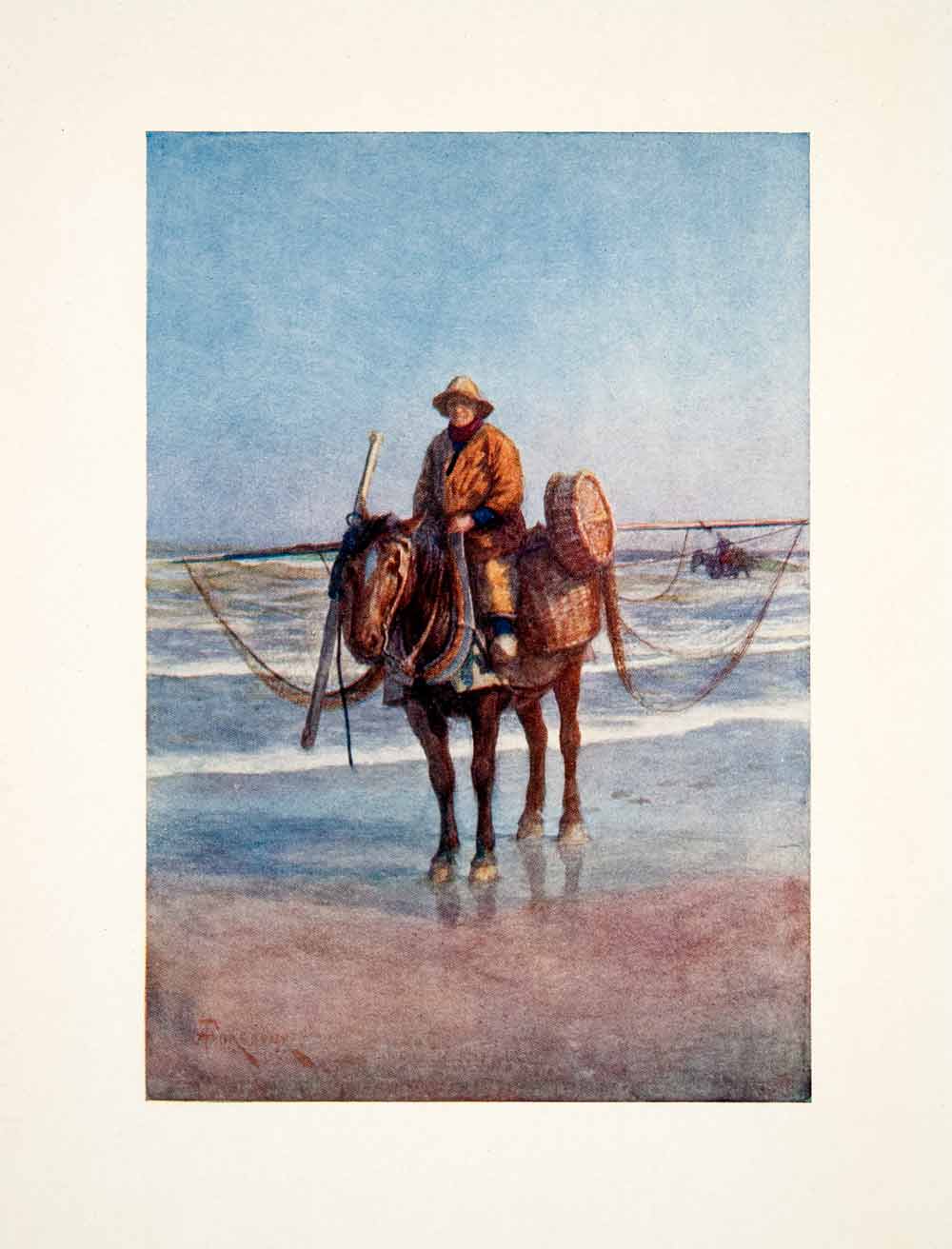 1906 Color Print Forestier Shirmper Horse Koksijde Coxyde Belgium Flanders XGPB9