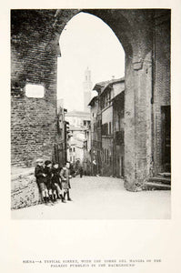 1928 Print Sienna Italy Street Boys Torre Del Mangia Palazzo Pubblico Arch XGPC1