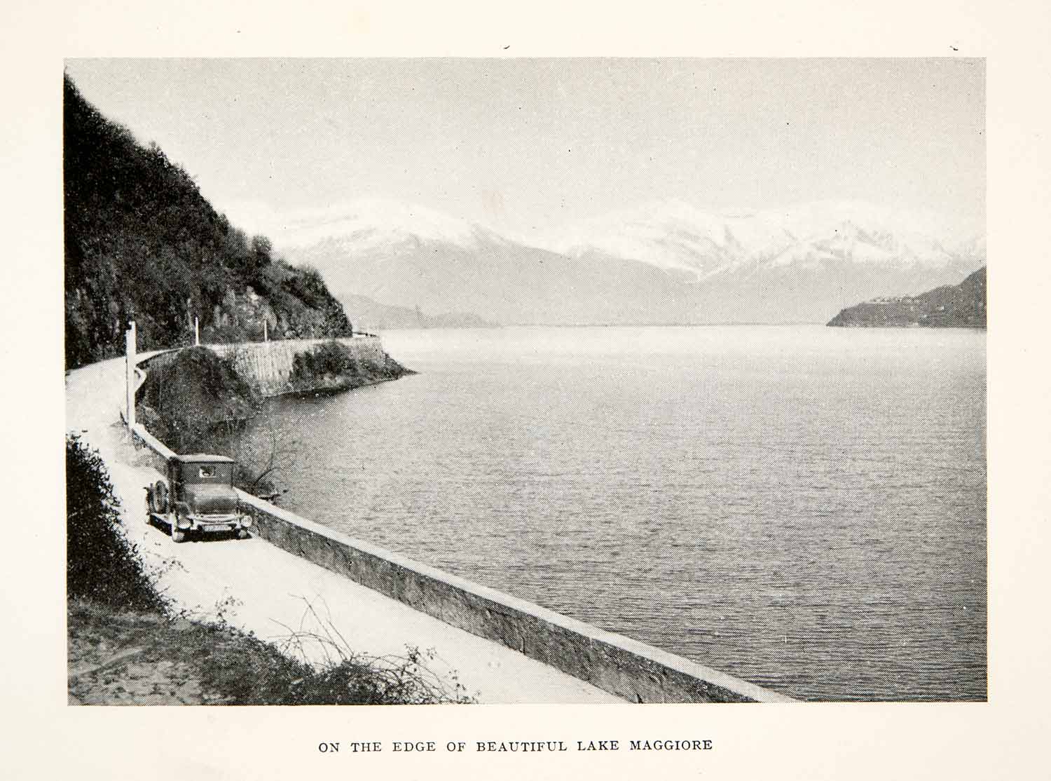 1928 Print Lake Maggiore Italy Automobile Road Coast Mountain Landscape XGPC1
