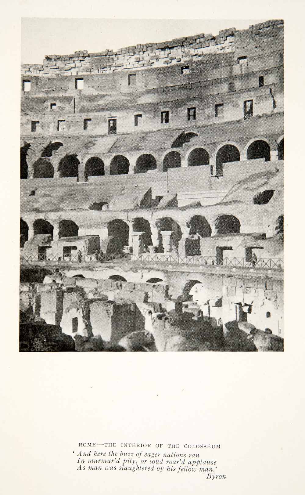 1928 Print Rome Italy Architecture Colosseum Interior Archeology Gladiator XGPC1