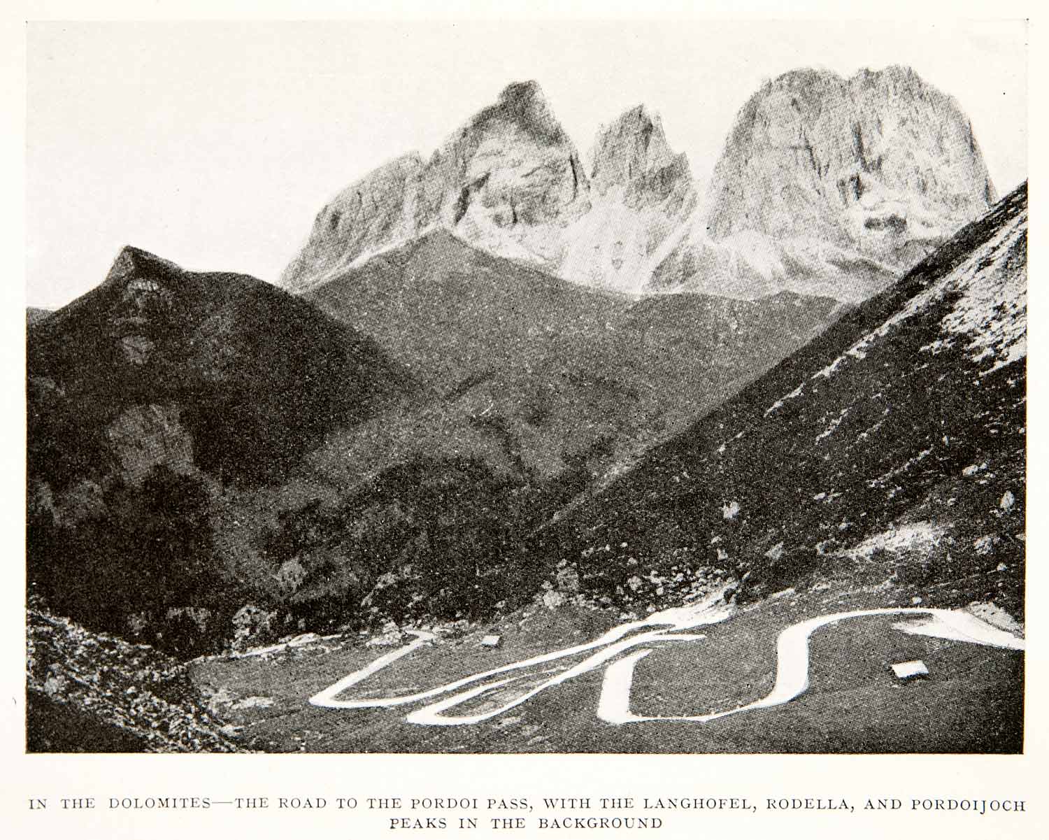 1928 Print Dolomite Mountain Road Pordoi Pass Italy Langhofel Rodella XGPC1