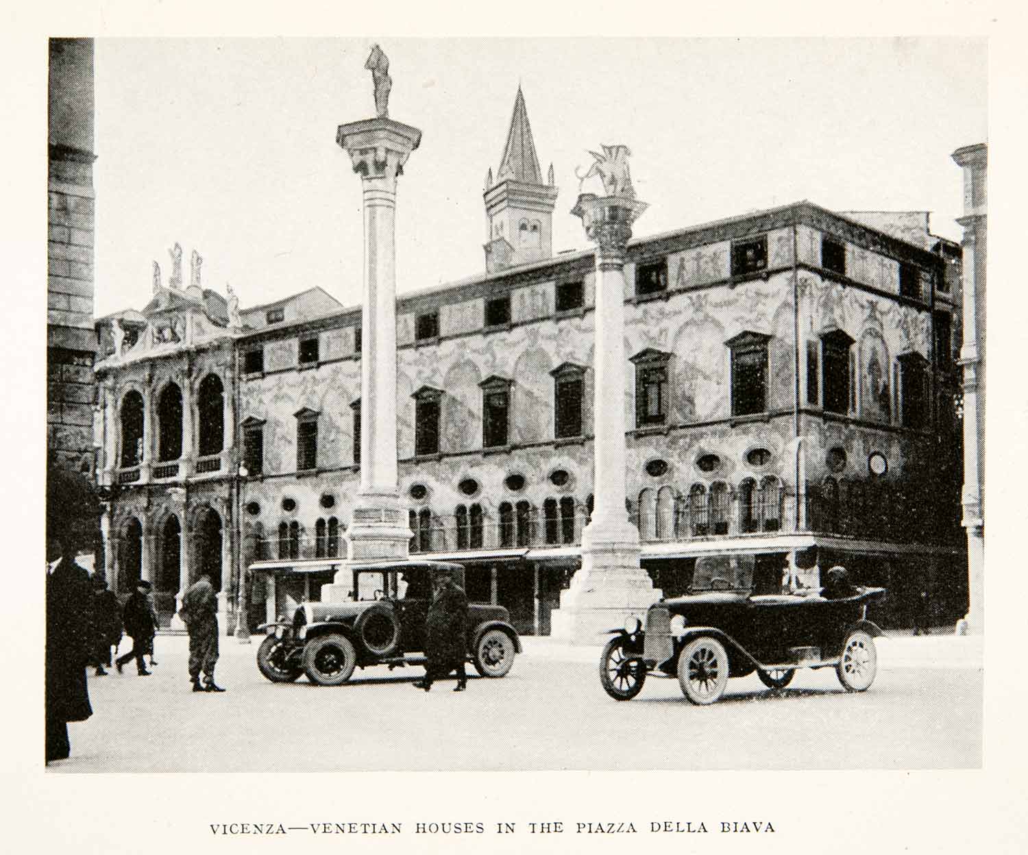 1928 Print Vincenza Piazza Della Biava Italy Automobile Urban Architecture XGPC1