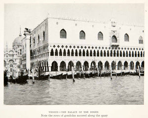 1928 Print Venice Italy Palace Doges Gondolas Moored Quay Canal XGPC1