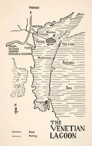 1928 Print Map Venetian Lagoon Italy Europe Treviso Mestre Murano Adriatic XGPC1