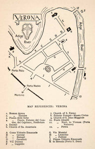 1928 Print Map Verona Italy City Europe Adige River Porta Palio Porta XGPC1
