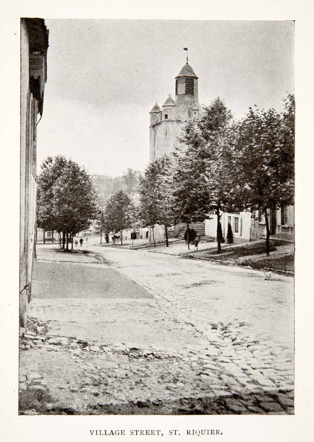 1918 Print St Riquier Church Picardy France Streetscape Cityscape Historic XGPC2