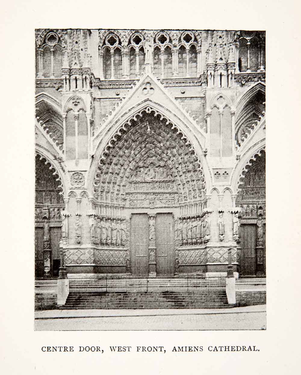1918 Print Roman Catholic Amiens Cathedral Door Architecture Religious XGPC2
