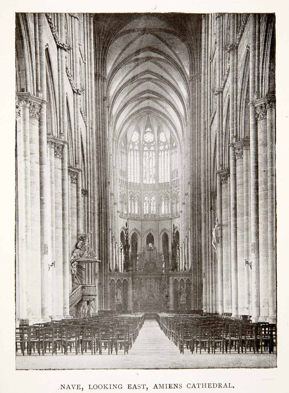 1918 Print Amiens Cathedral Nave Interior View Roman Catholic France XGPC2