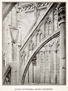 1918 Print Amiens Roman Catholic Cathedral Flying Buttress Architecture XGPC2